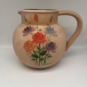 1960's Hand Painted Rosenthal Netter Floral Terracotta Pitcher Cottagecore VTG